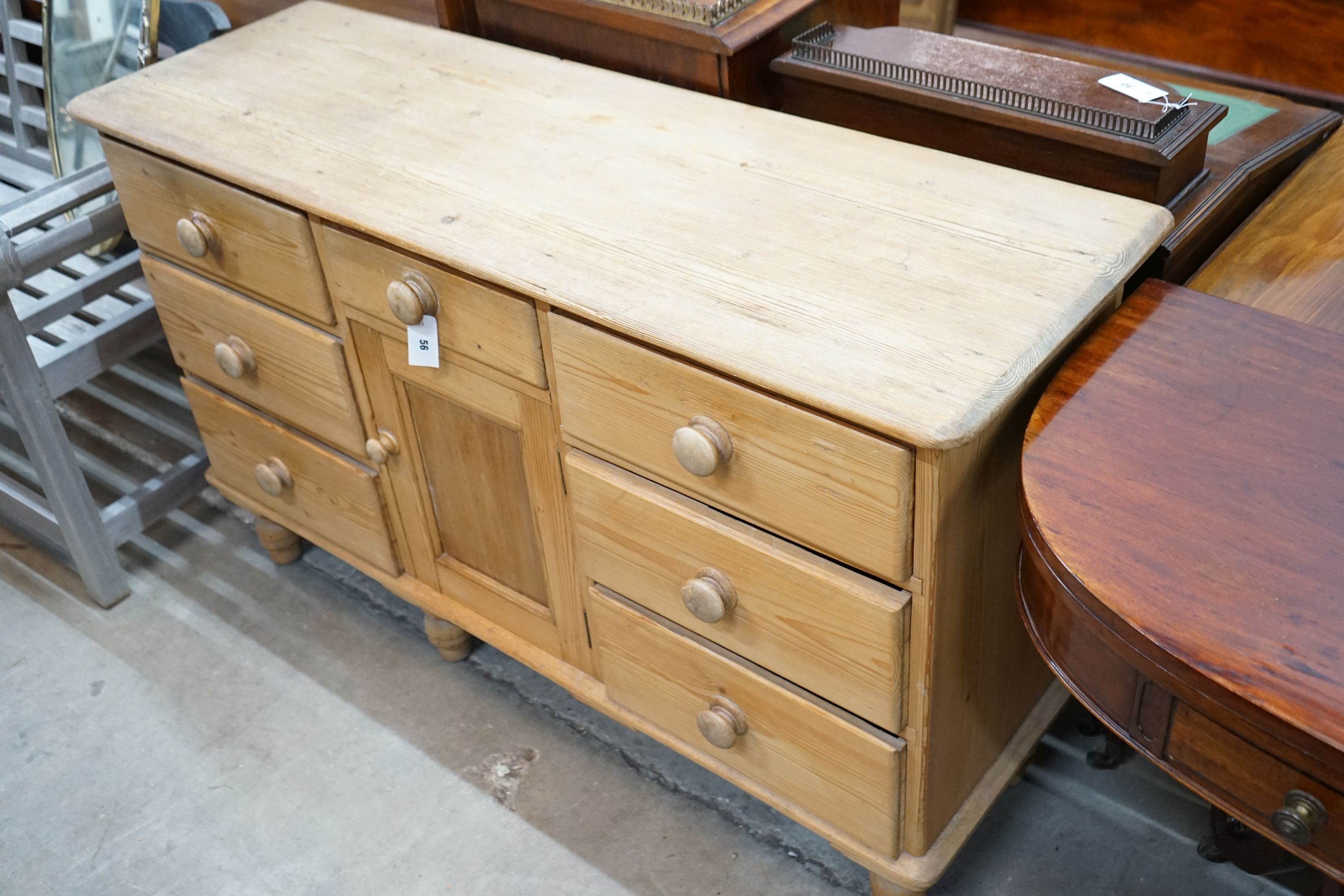 A late Victorian pine low dresser, length 136cm, depth 44cm, height 83cm